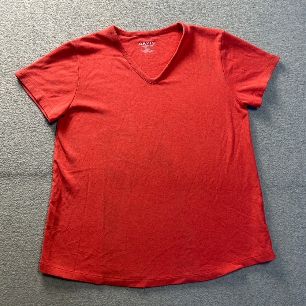 Orvis Perfect Tee V Neck Stretch T Shirt Womens Small Red Pima Cotton Modal